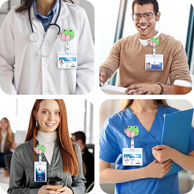 Learn to BE A Nurse Funny Badge Reel, Cute Frog Retractable ID Card Badge Holder, Name Tag Work Badge Clip for RN LPN LVN CNM CNA MA PCA ER Nursing Student Doctor, Nurse Gifts