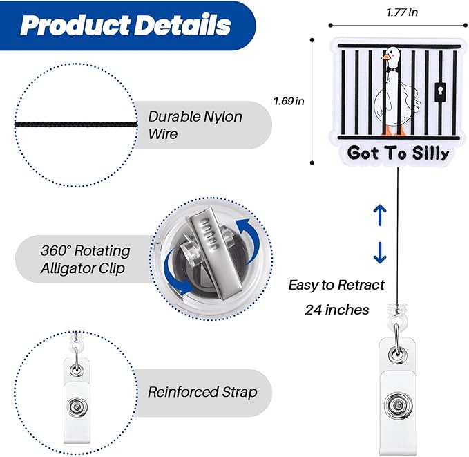 Funny Got to Silly Goose Badge Reel, Cute Retractable ID Card Badge Holder, RN LPN CNA ER Badge Buddy, Name Tag Work Badge Clips for Pharmacy and Night Shift Nurse MA Nursing Student Truck Driver