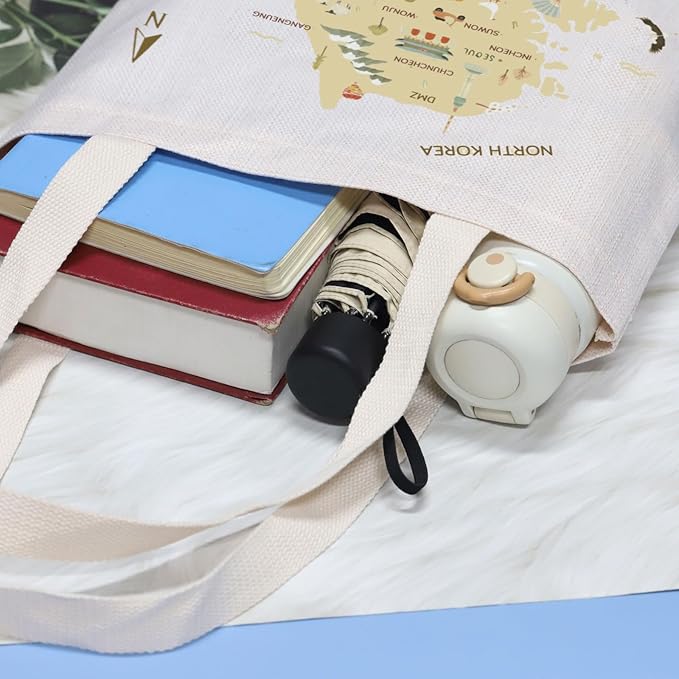 VAMSII South Korea Souvenir South Korea Travel Map Tote Bag South Korea Travel Gifts Korea Seoul Honeymoon Gift