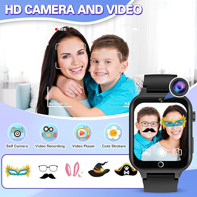 Vakzovy Kids Smart Watch Boys with 26 Puzzle Games HD Touchscreen Camera Pedometer Music Player Flashlight, Kids Toys Birthday Gifts for Boys Age 6-12 Kid Watch Boy 8-10 with Screen Protector
