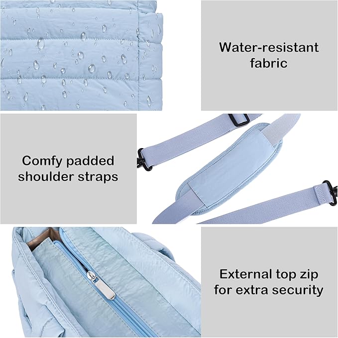 AOCINA Puffer Tote Bag for Women Quilted Work Bag Nurse Bags Women's Shoulder Handbags for Travel Gym Gifts Laptop Purse