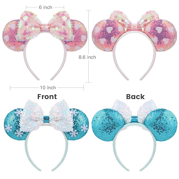 RCJERA Minnie Sequin mouse Ears Headband for Women, Sequin Bow Headbands Classic Glitter Party Princess Decoration Cosplay Birthday Christmas Party