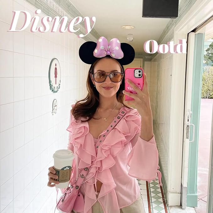 ODOCARE Handmade Mouse Ears Headband for Women and Ladies, Polka Dot Bow Minnie Ears Costume Accessories
