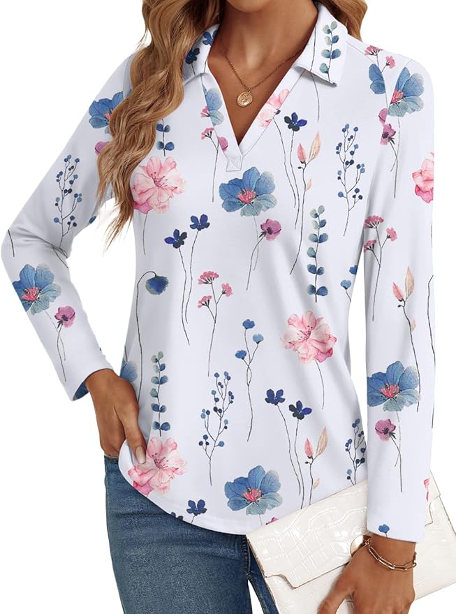 3/4 Length Sleeve Womens Tops Dressy Casual V Neck Polo Shirts Business Work Blouses 2025 Trendy Tunic Top