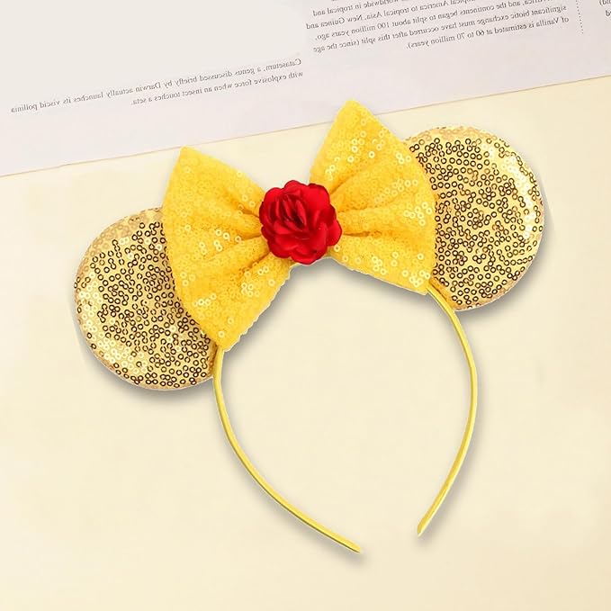 Sequin Mouse Ears Headbands for Women Girls Boys, Glitter Bows Headband for Kids Adults Birthday Party Costume Halloween