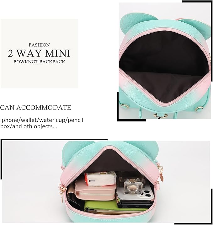 KL928 Girls Mini Backpack Bowknot Polka Dot Cute Small Daypacks Convertible Shoulder Bag Purse for Women