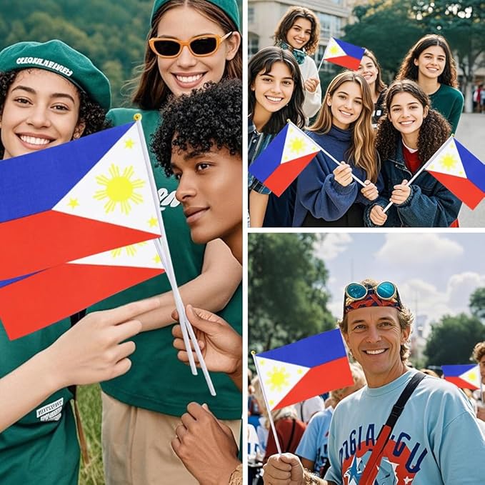 20 Pack Small Philippines Flags on Stick Mini Handheld Filipino Flag for Parades, Independence Day and Patriotic Events 5x8 Inch Durable Weather-Resistant Flags with 12 Inch Sticks(Philippines)