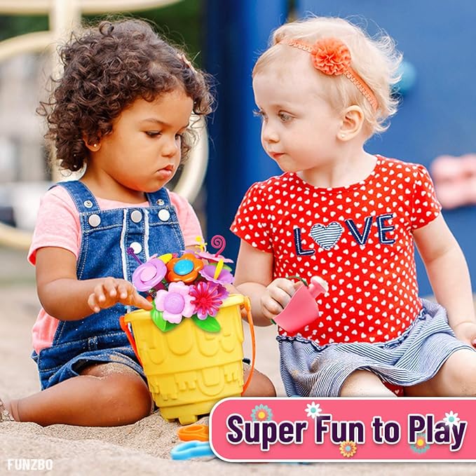 FUNZBO Flower Garden Building Toys Set - Birthday Gifts for Age 2 3 4 5 6 Years Old Girls, STEM Montessori Educational Toy for Toddler Kids, Sorting & Stacking Spring Gardening Set