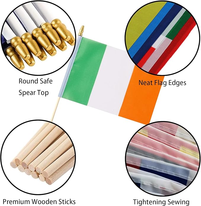 GSYLPFT 12 Pack Irish Flags on Sticks Ireland Small Mini Hand Held Flags for Office Classroom Holiday Party Decorations