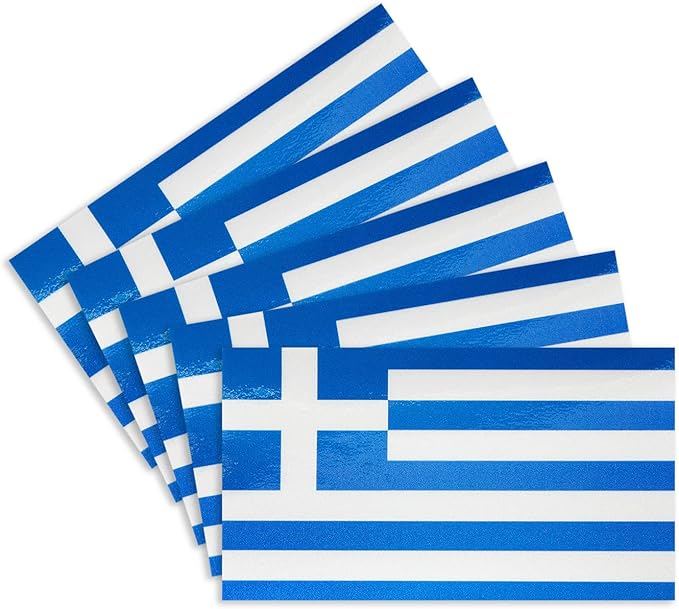 CANTENDO 5Pcs Greece Flag Decal Sticker - Greek Flags Reflective Vinyl Car Stickers - for Car Window Bumper Waterproof Sticker (2.5 x 4.5 Inch)