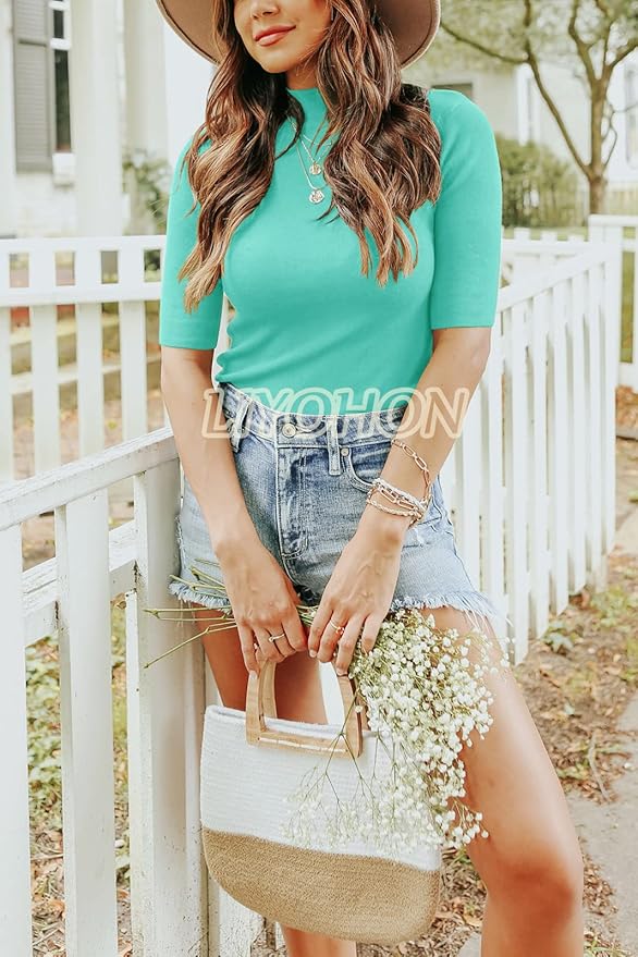 LIYOHON Womens Tops Dressy Casual Mock Turtleneck Business Short Sleeve T Shirts Going Out Tops 2026