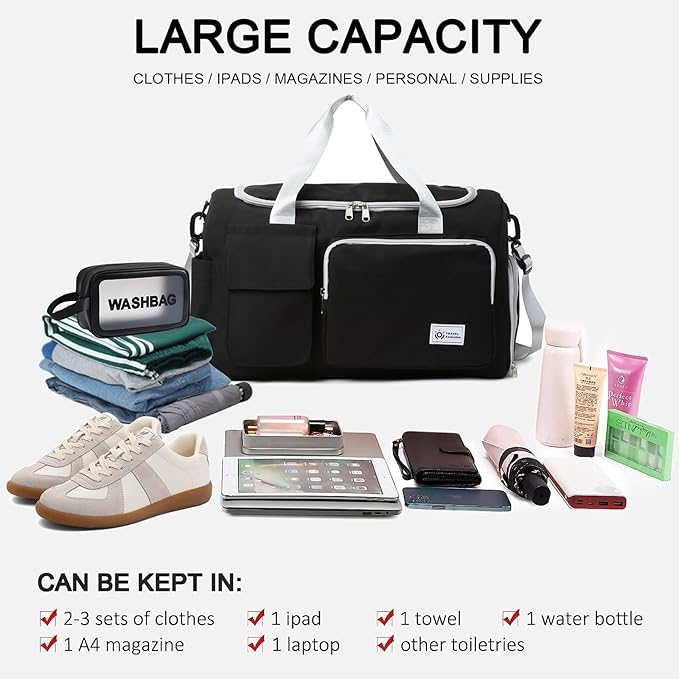 Small Gym Bag for Women, Travel Duffle Bag Carry On Weekender Bag with Shoe Compartment
