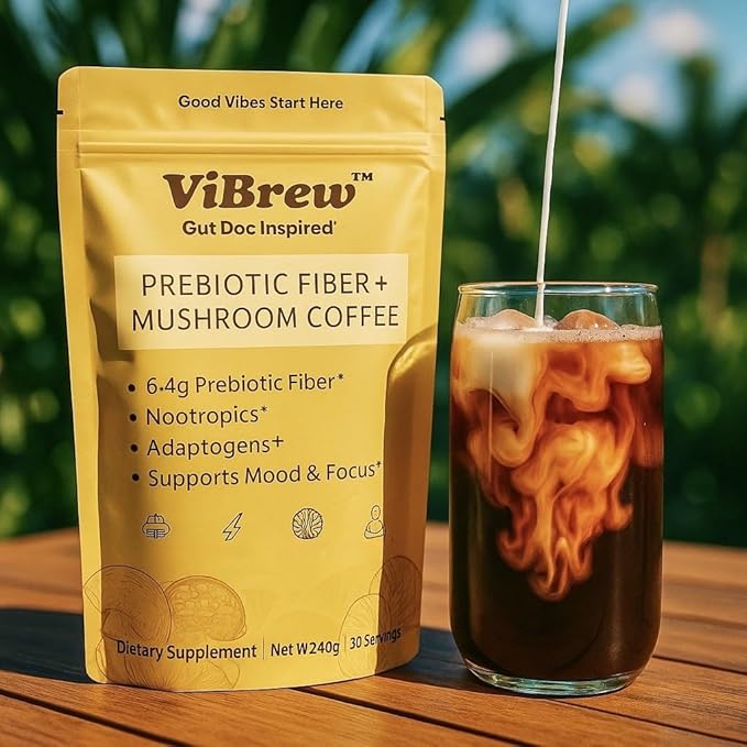 VIBREW Instant Coffee – Low Caffeine Organic Arabica for Focus, Energy, Digestion & Immune Support (240grams)