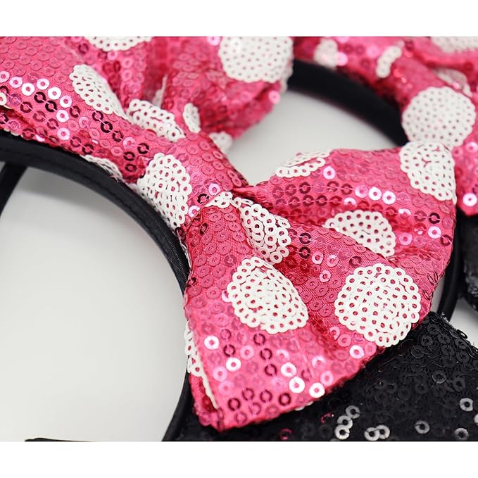 LIHELEI Minnie Ears Mouse Ears Headband with Sequin Bows, Headbands for Halloween Costume, Headwear Hair Accessories for Women - 3PCS Hot Pink
