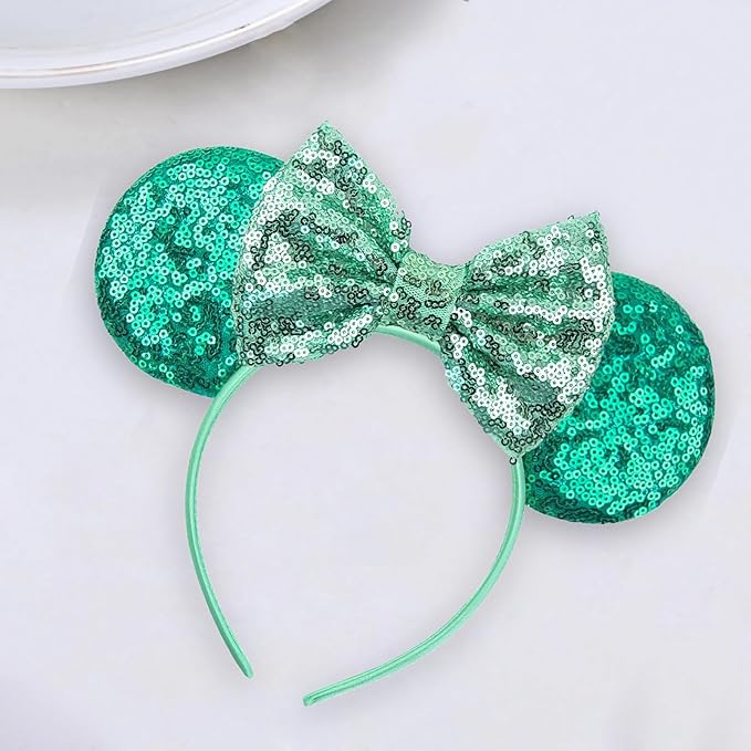 Sequin Mouse Ears Headbands for Women Girls Boys, Glitter Bows Headband for Kids Adults Birthday Party Costume Halloween