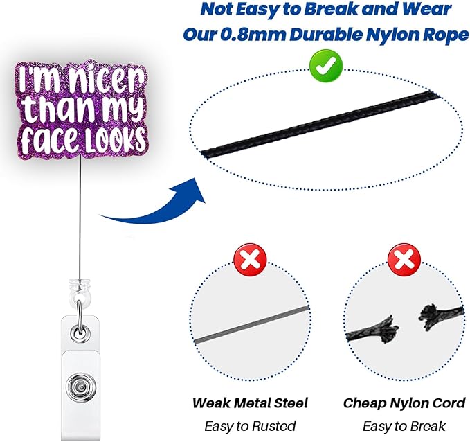 Funny Nurse Badge Reel, Retractable Pediatric Badge Reel, I'm Nicer Than My Face Looks RN Badge Holder, Nursing Student ID Badge Clip, CNA MA Medical Worker Nurse Office Accessories for Work