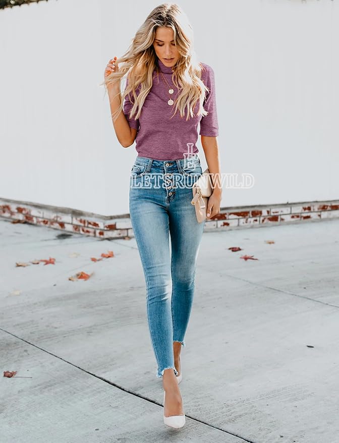 LETSRUNWILD Business Casual Tops for Women Dressy Cute Tops Mock Turtleneck Tshirts Shirts