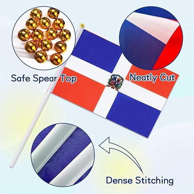 Dominica Flag Small Dominican Flag 12 Pack Mini Hand Held Dominican Flags on Sticks for Party Parades Sports Events Patriotic Holiday Decorations