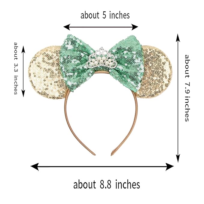 Foeran Mouse Ears Headbands Shiny Bows Mouse Ears Glitter Party Princess Decoration Cosplay Costume for Girls Women (pearl crown gold)