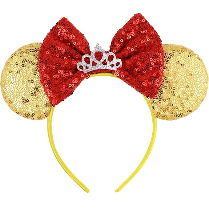 LIHELEI Mouse Ears Headband for Princess, Gold Sequin Mouse Ears for Women Princess Birthday Party Halloween Costume, Shiny Park Ears for Adult - Gold headband