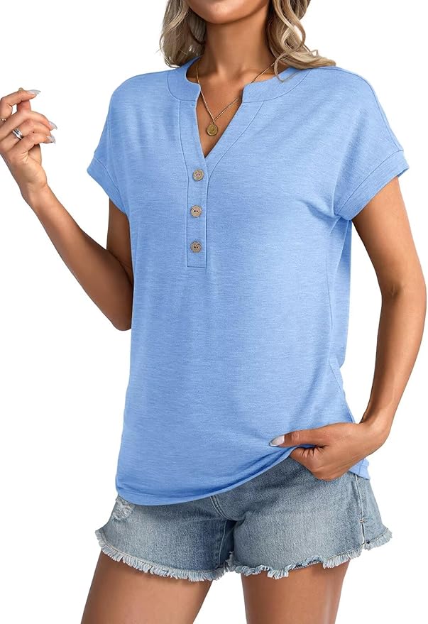 Womens V Neck Cap Sleeve Tops Summer Casual Short Sleeve Shirts Loose Fit Basic Work Tee Trendy Clothes 2025
