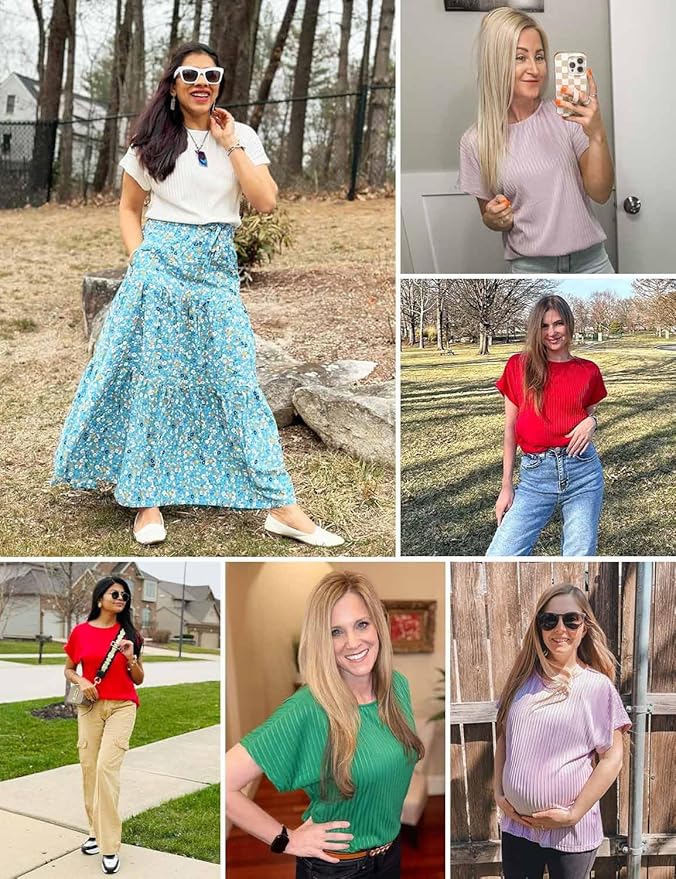 JUSTFASHIONNOW Womens Short Sleeve Blouses Business Casual Tops Crew Neck Basic Tees Textured Work Shirts Cute Office Outfits