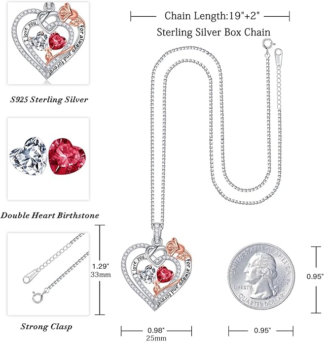 Iefil Valentines Day Gifts for Her - 925 Sterling Silver Double Birthstone Necklace, Anniversary Birthday Gifts for Women, Jewelry Gift for Wife Girlfriend Mom Her