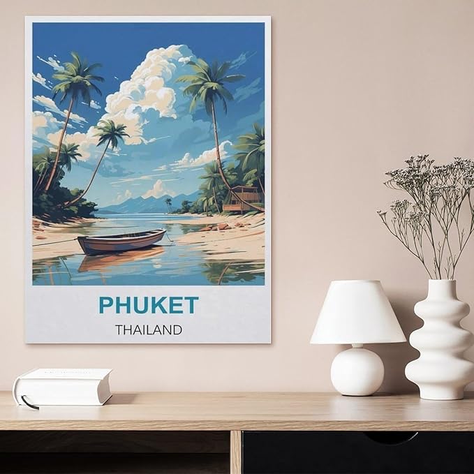 Jigsaw Puzzle 1000 Piece，Phuket Thailand Vintage Travel Poster，Classic Puzzle Adult Puzzle DIY Kit Paper Toy Unique Gift Modern Home Decor（50x70cm）-BI19