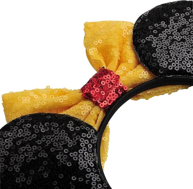 FANYITY Mouse Ears, Sequin Mouse Ears Headband for Girls Women Halloween Birthday Party (Yellow Bow08)