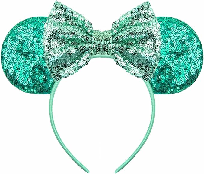 Sequin Mouse Ears Headbands for Women Girls Boys, Glitter Bows Headband for Kids Adults Birthday Party Costume Halloween