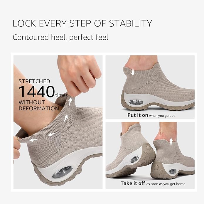 HKR Women's Walking Shoes Arch Support Non Slip Work Shoes Breathable Knit Upper Lightweight for Plantar Fasciitis