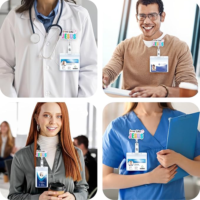 Love Like Jesus Funny Medical Badge Reel | Retractable ID Card Mental Health Badge Holder | Name Tag Faith Badge Clip for RN LPN CNA MA ER Night Shift Nurse Nursing Student Psychotherapist Doctor