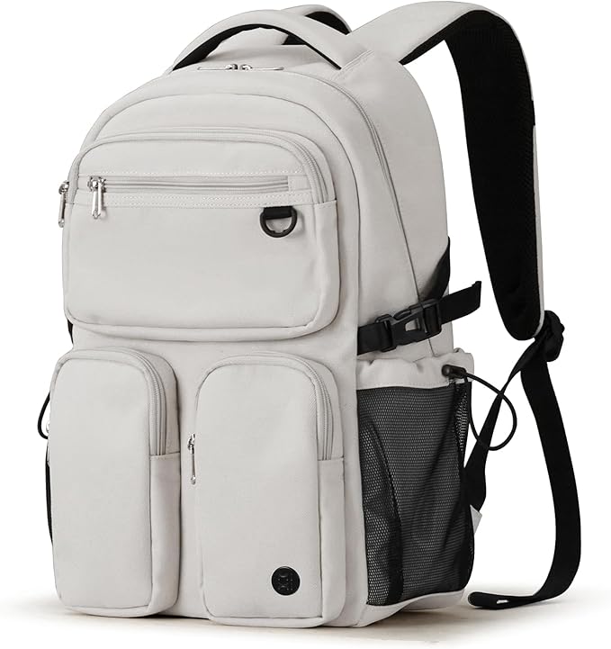 mixi Travel Laptop Backpack, Lightweight Durable School Bookbag Men Woman 15.6" Computer Bag, Water Resistant Outdoor Hiking Backpacks With Multifunction Pockets, 16 Inch, Beige