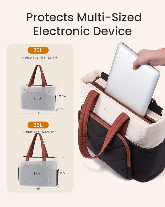 LOVEVOOK Puffer Tote Bag for Women, V-Quilted Puffy Teacher Tote Nurse Bag, Large Shoulder Laptop Purse for Work Travel Gym