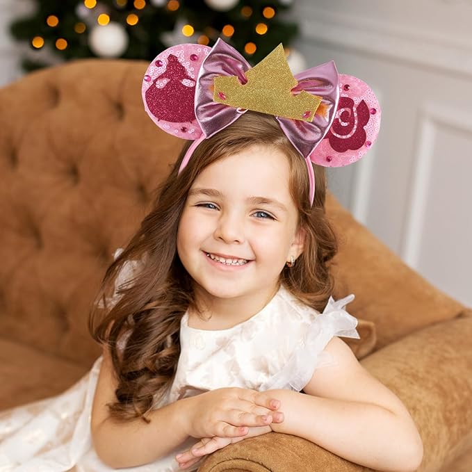 Seamoy Sequin Mouse Ears Headband,Pink Elsa Mice Ears Headband, Sleeping Beauty Costume Headwear, Princess Aurora Costume (Elsa Pink)