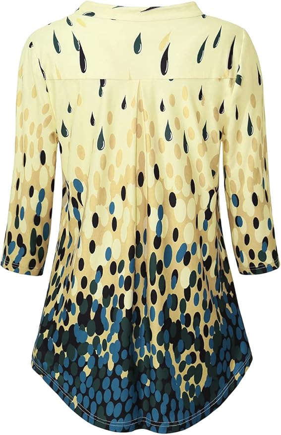 BAISHENGGT 3/4 Sleeve Tops for Women Notch V Neck Floral Work Blouses Dressy Casual Loose Fit Going Out Tunic Tops