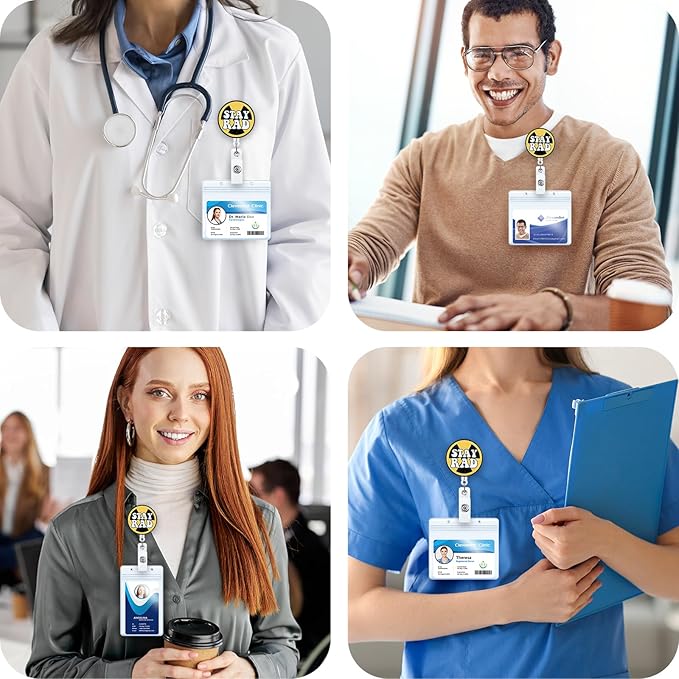 Stay RAD Funny Badge Reel, Fun Retractable ID Card Badge Holder, Name Tag Work Badge Clip for Radiology Rad Tech RT Nurses Radiation Workers, Cool Nurse & Tech Gifts
