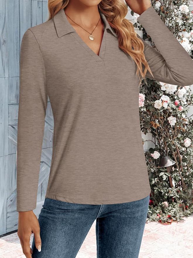 3/4 Length Sleeve Womens Tops Dressy Casual V Neck Polo Shirts Business Work Blouses 2025 Trendy Tunic Top