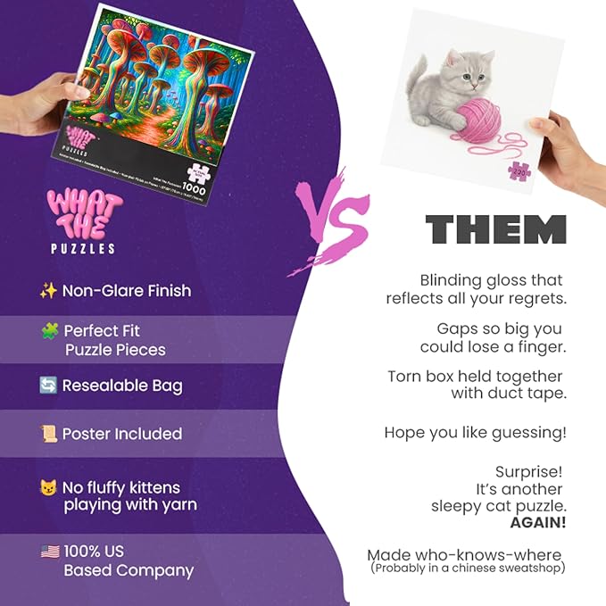 What The Puzzles - Challenging Jigsaw Puzzles 1000 Pieces, Difficult Brain Teaser Puzzles for Adults (Mushroom)