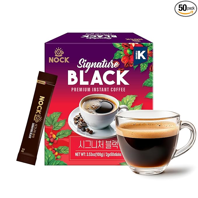 [Nokchawon] Signature Black Instant Coffee Sticks, Premium Korean Dark Roast, Sugar Free & Zero Calorie for Daily Focus, Hot or Iced, 50 Count
