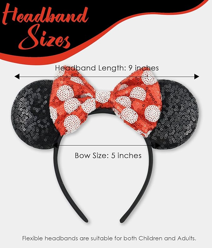 LIHELEI Minnie Ears Mouse Ears Headband with Sequin Bows, Headbands for Women Halloween Costume, Headwear Hair Accessories for Women - Minnie Ears