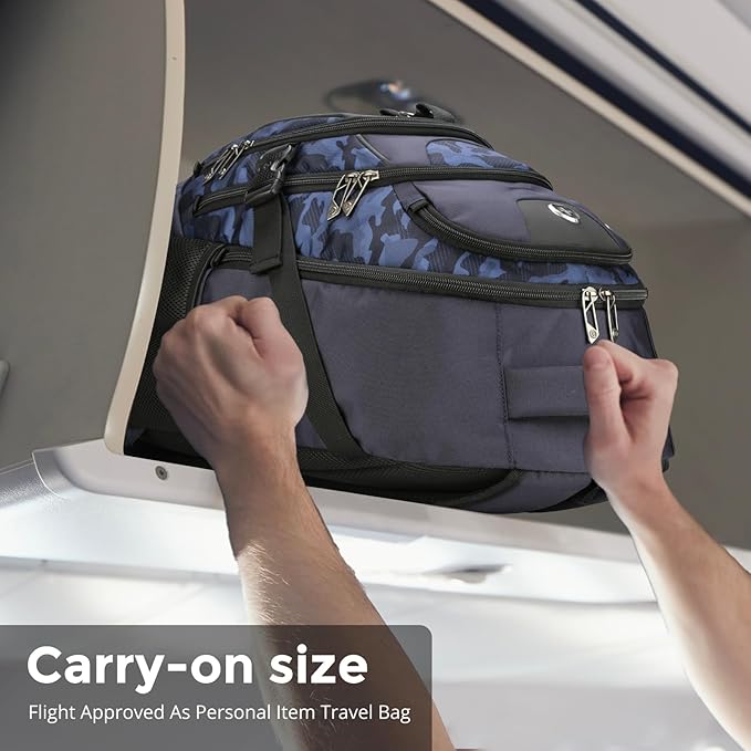 Swissdigital Design Laptop Backpack with USB Charging Port, Travel Backpack Fits 15.6 inches Computer, 31L College School Backpack for Men, Blue Camo | SD803-92