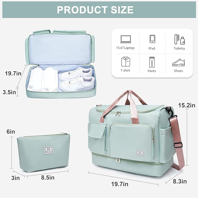 Small Gym Bag for Women, Travel Duffle Bag Carry On Weekender Bag with Shoe Compartment