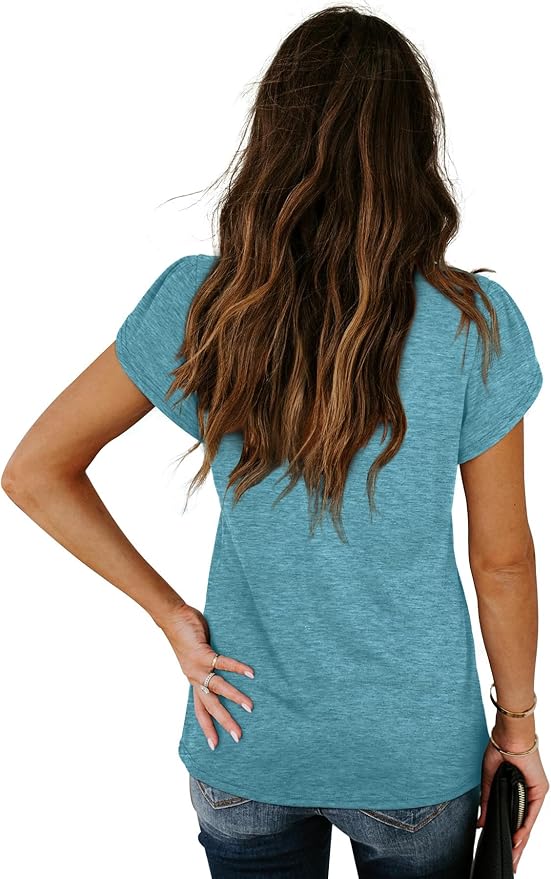 WIHOLL Womens Tops V Neck Summer Petal Sleeve Casual Tshirts