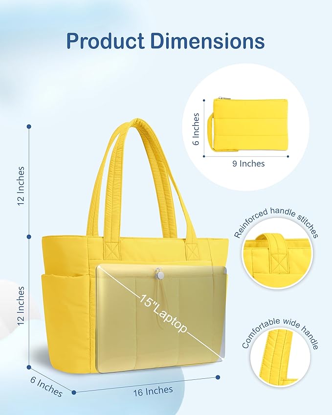 TOPDesign Puffy Tote Bag for Women with Cup Holder & Laptop Compartment & Cosmetic Bag & Trolley Sleeve for Work, Travel