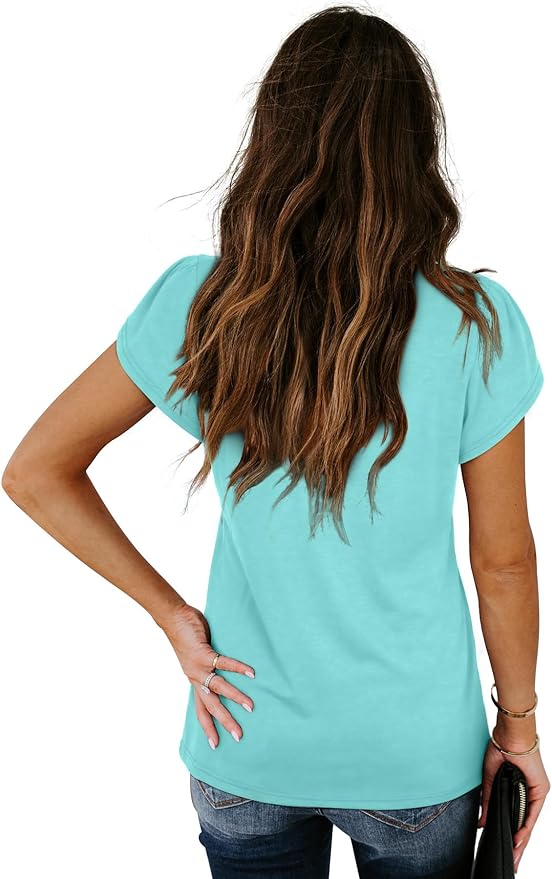 WIHOLL Womens Tops V Neck Summer Petal Sleeve Casual Tshirts