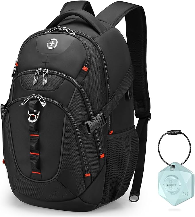 Swissdigital Design Travel Backpack for Men with Apple Find My, Laptop Backpack with USB Charging Port, RFID Protection, Add-A-Bag System - Travel Backpack for Men-Finder Color Random | SD803BT013-01