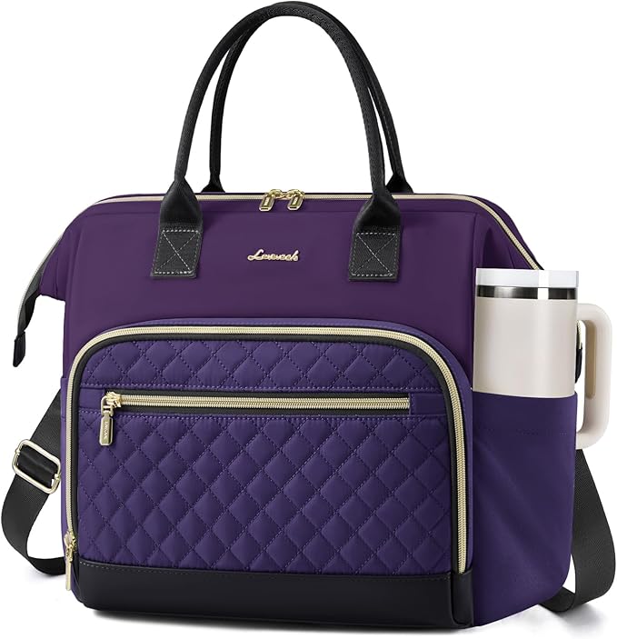 LOVEVOOK Lunch Bag Women, Insulated Adult Lunch Box for Women Work, Wide Opening Leakproof Cooler Tote Bag for Office Campus Picnic Beach with Shoulder Strap, Loncheras Para Mujer with Cup Holder
