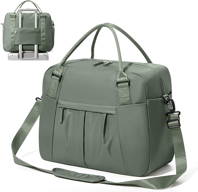 Travel Duffel Bag with Shoe Compartment, Large Weekender Bags for Women with Trolley Sleeve for Airplane, Waterproof Carry on Bag Sport Tote Bags Hospital Holdalls, Green