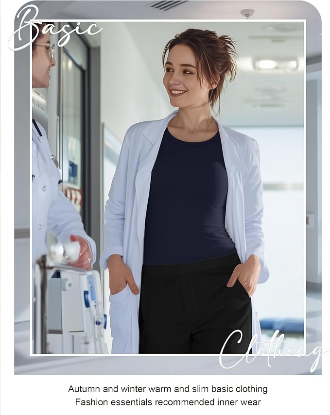 4 Pack Women's Underscrub Shirts Nurse Undershirts Long Sleeve Crewneck Slim Fit Tops Soft Stretchy Basic Tee